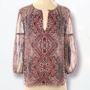 Ella Moss Long Sleeve Graphic Silk Blouse Size XS